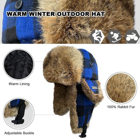 100% ريال الأرنب الفراء الشتاء الصياد قبعة للرجال النساء الروسية الفراء Ushanka الطيار منفذها قبعة رجل الصياد قبعة مع اللوحات الأذن in Kuwait