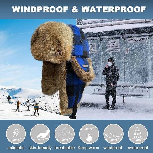 100% ريال الأرنب الفراء الشتاء الصياد قبعة للرجال النساء الروسية الفراء Ushanka الطيار منفذها قبعة رجل الصياد قبعة مع اللوحات الأذن in Kuwait