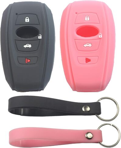 2Pcs Black Rubber Silicone 4 Buttons Smart Key Fob Cover Case Skin Protector Keyless with Keychain Compatible with Subaru Ascent BRZ Crosstrek Forester Impreza Legacy Outback STI WRX in Saudi Arabia