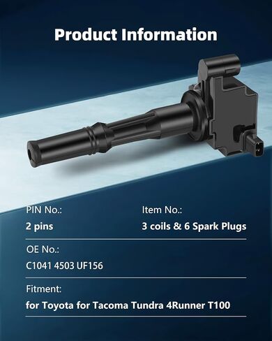 ECCPP UF156 3 ignition coils with 6 iridium Spark Plugs for Toyota T100 for Tacoma 4Runner 2003-2004 V6 3.4L C1041 4503 UF156 in Saudi Arabia