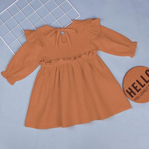 AGQT Toddler Girl Cotton Linen Dress Ruffle Fall Kids Casual Dresses Size 1-6T in Saudi Arabia
