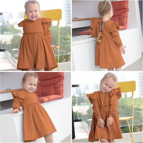 AGQT Toddler Girl Cotton Linen Dress Ruffle Fall Kids Casual Dresses Size 1-6T in Saudi Arabia