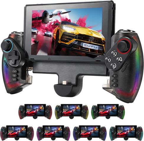 وحدة تحكم Grathia اللاسلكية لجهاز Nintendo Switch/OLED، وحدة تحكم Joypad قطعة واحدة RGB مع توربو قابل للتعديل ووضع اهتزاز مزدوج المحرك، تصميم مريح in Kuwait
