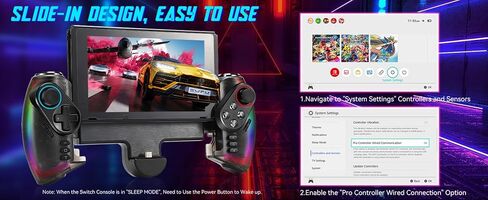 وحدة تحكم Grathia اللاسلكية لجهاز Nintendo Switch/OLED، وحدة تحكم Joypad قطعة واحدة RGB مع توربو قابل للتعديل ووضع اهتزاز مزدوج المحرك، تصميم مريح in Kuwait