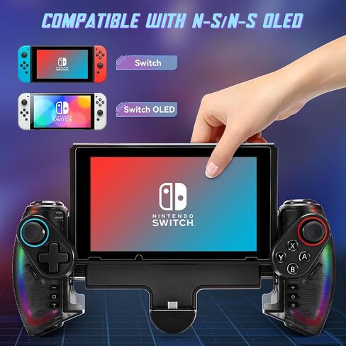 وحدة تحكم Grathia اللاسلكية لجهاز Nintendo Switch/OLED، وحدة تحكم Joypad قطعة واحدة RGB مع توربو قابل للتعديل ووضع اهتزاز مزدوج المحرك، تصميم مريح in Kuwait