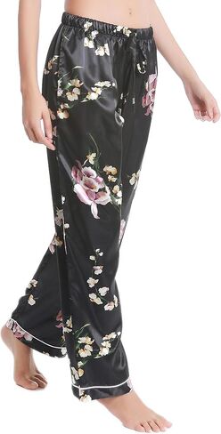 Lavenderi Women's Silk Satin Pajama Pants, Long Sleep Pants with Drawstring in Kuwait