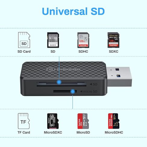 قارئ بطاقات SD من PHIXERO لبطاقة ذاكرة الكاميرا، قارئ بطاقات Micro SD/SD 2 في 1 USB C مع قارئ بطاقات ذاكرة فائق السرعة 5 جيجابت في الثانية متوافق مع الكمبيوتر بمنفذ USB-A والمزيد من أجهزة USB A in Kuwait