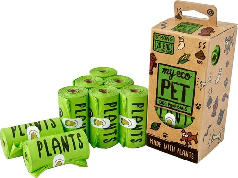 MyEcoPet® Dog Poop Bags | Made with Plants | Extra Thick | Leak Proof | Odor Locking | 8 Roll Value Pack | 15 Bags per Roll in Saudi Arabia