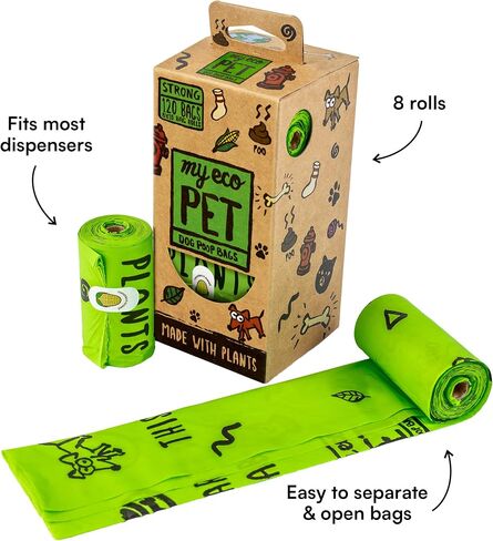 MyEcoPet® Dog Poop Bags | Made with Plants | Extra Thick | Leak Proof | Odor Locking | 8 Roll Value Pack | 15 Bags per Roll in Saudi Arabia