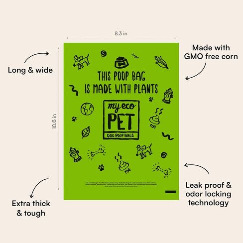 MyEcoPet® Dog Poop Bags | Made with Plants | Extra Thick | Leak Proof | Odor Locking | 8 Roll Value Pack | 15 Bags per Roll in Saudi Arabia