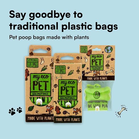 MyEcoPet® Dog Poop Bags | Made with Plants | Extra Thick | Leak Proof | Odor Locking | 8 Roll Value Pack | 15 Bags per Roll in Saudi Arabia