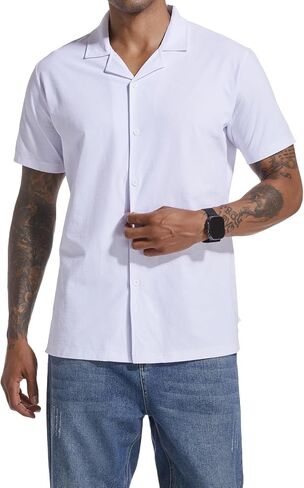 Men's Casual Button Down Shirts Short Sleeve Summer Cuban Vacation Beach Shirts in Saudi Arabia