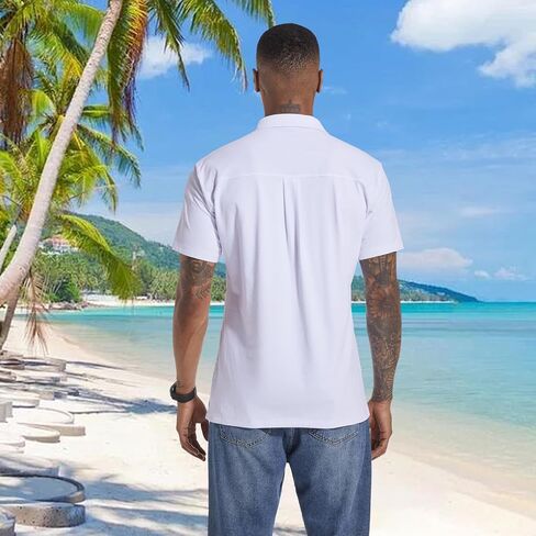 Men's Casual Button Down Shirts Short Sleeve Summer Cuban Vacation Beach Shirts in Saudi Arabia