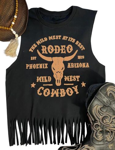 DOLITEAN The Wild West at Its Best Tanks Top Women Western Rodeo fringe Vests Tee Vintage Cowboy Sleeveless Shirts Top in Saudi Arabia