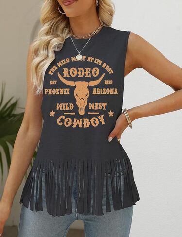 DOLITEAN The Wild West at Its Best Tanks Top Women Western Rodeo fringe Vests Tee Vintage Cowboy Sleeveless Shirts Top in Saudi Arabia