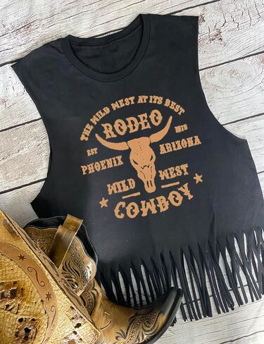 DOLITEAN The Wild West at Its Best Tanks Top Women Western Rodeo fringe Vests Tee Vintage Cowboy Sleeveless Shirts Top in Saudi Arabia