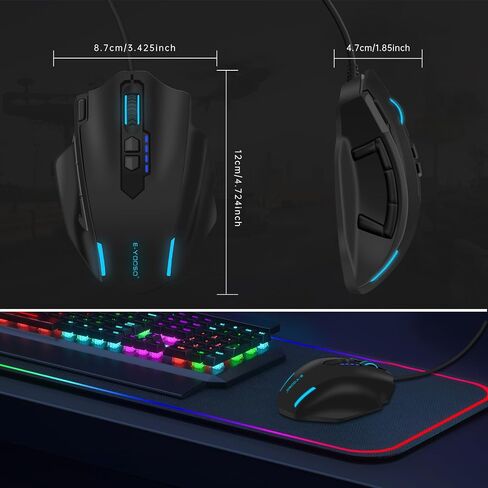 E-YOOSO Large Gaming Mouse, X-41 Wired Mice, 5 Level 12400 DPI, Software Supports DIY, 6 Side Buttons Computer Mouse for PC/Mac and Laptop - Black in Saudi Arabia