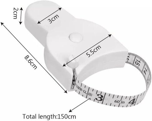 شريط قياس الجسم، شريط قياس تلقائي قابل للسحب، شريط قياس محمول، صدر الذراع، شريط قياس الخصر، شريط قياس مخطط. (أبيض) in Kuwait