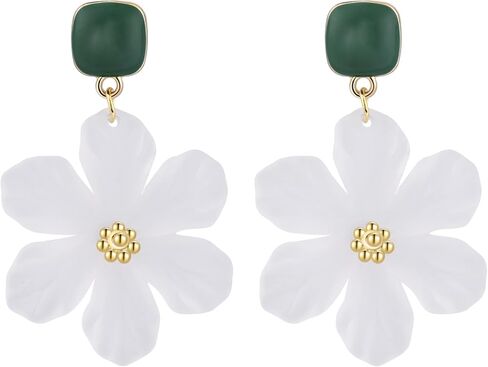 White Flower Earrings for Women Floral Earrings Orchid Earrings Large Statement Earrings Hibiscus Dangle Earrings Unique Earrings Boho Stud Earrings for Women Trendy in Saudi Arabia