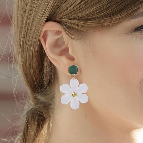 White Flower Earrings for Women Floral Earrings Orchid Earrings Large Statement Earrings Hibiscus Dangle Earrings Unique Earrings Boho Stud Earrings for Women Trendy in Saudi Arabia
