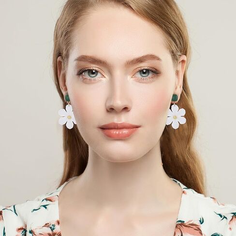 White Flower Earrings for Women Floral Earrings Orchid Earrings Large Statement Earrings Hibiscus Dangle Earrings Unique Earrings Boho Stud Earrings for Women Trendy in Saudi Arabia