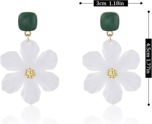 White Flower Earrings for Women Floral Earrings Orchid Earrings Large Statement Earrings Hibiscus Dangle Earrings Unique Earrings Boho Stud Earrings for Women Trendy in Saudi Arabia