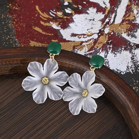 White Flower Earrings for Women Floral Earrings Orchid Earrings Large Statement Earrings Hibiscus Dangle Earrings Unique Earrings Boho Stud Earrings for Women Trendy in Saudi Arabia