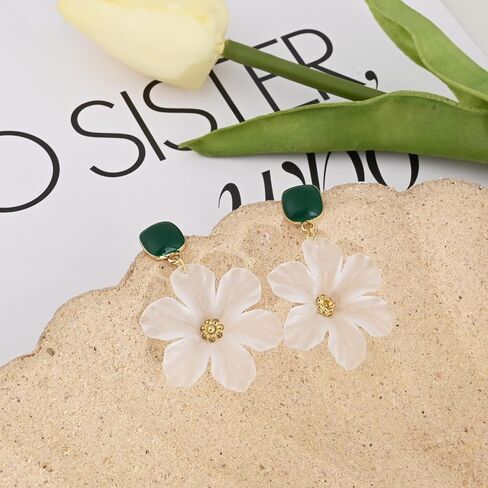 White Flower Earrings for Women Floral Earrings Orchid Earrings Large Statement Earrings Hibiscus Dangle Earrings Unique Earrings Boho Stud Earrings for Women Trendy in Saudi Arabia