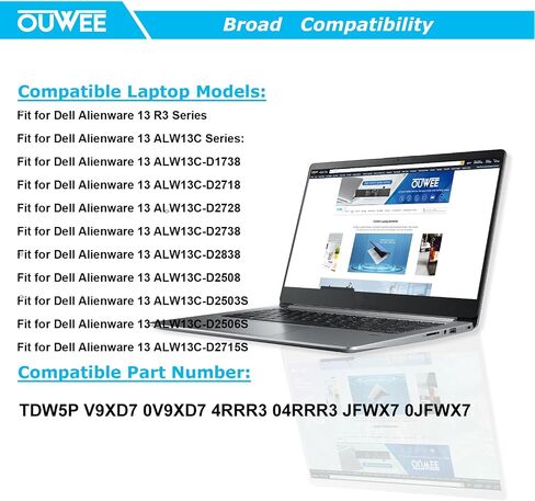 TDW5P Laptop Battery Compatible with Dell Alienware 13 R3 ALW13C D1738 D2718 D2728 D2738 D2838 D2508 D2503S D2506S D2715S Series V9XD7 0V9XD7 04RRR3 0JFWX7 15.2V 76Wh 4840mAh in Saudi Arabia