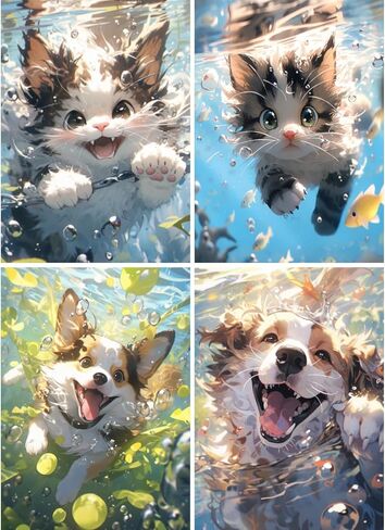 SCYNICCC Paint by Numbers for Adults, 4 Pack Easy Paint by Numbers, 12x16 Inch DIY Oil Painting Kits for Gift&Home Decor(Cute Dogs & Cats) in Saudi Arabia