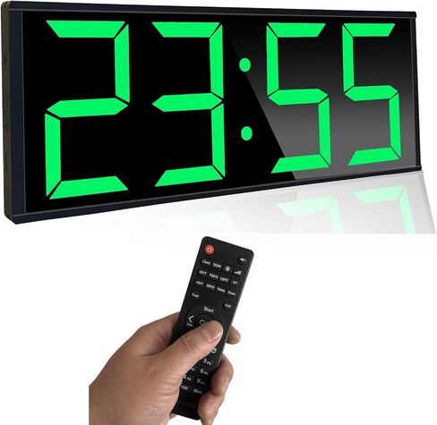 ساعة حائط رقمية ضخمة مقاس 17.3 بوصة، ساعة مؤقت للتمرين في صالة الألعاب الرياضية المنزلية، مع العد التنازلي للثواني/أعلى، ساعة إيقاف، 8 منبهات، ضوء ليلي بـ 7 ألوان لتاباتا/HIIT/MIIT/EMOM/FGB/الملاكمة (أخضر) in Kuwait