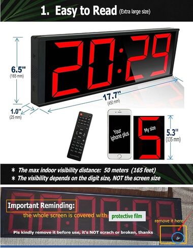 ساعة حائط رقمية ضخمة مقاس 17.3 بوصة، ساعة مؤقت للتمرين في صالة الألعاب الرياضية المنزلية، مع العد التنازلي للثواني/أعلى، ساعة إيقاف، 8 منبهات، ضوء ليلي بـ 7 ألوان لتاباتا/HIIT/MIIT/EMOM/FGB/الملاكمة (أخضر) in Kuwait