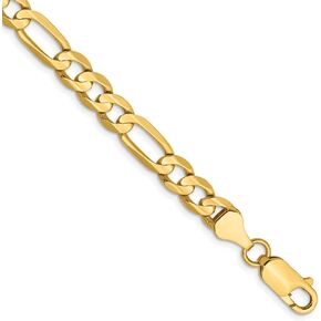 Solid 14k Yellow Gold 6mm Concave Open Figaro Chain Necklace - with Secure Lobster Lock Clasp