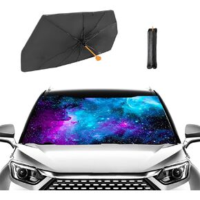 Purple Starry Nights Car Windshield Sun Shade Umbrella - 57" x 31" Foldable Car Umbrella Sun Shade Cover UV Rays & Heat Sun Visor Universal Front Windshield Sun Shade Umbrellas for SUV Trucks