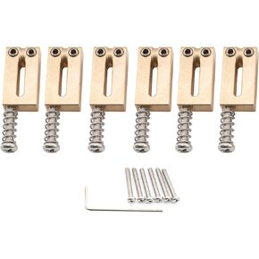 Musiclily Ultra 10.5mm Modern Brass Guitar Offset Bridge Saddles for Fender American Strat Tele Style Electric Guitar, Gold (Set of 6)