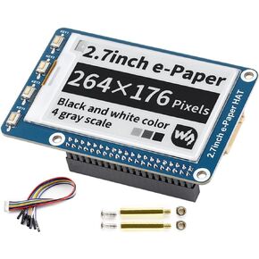waveshare 2.7inch E-Ink Display HAT,264x176 Pixel Black,White Two-Color 3.3V/5V E-Paper Screen LCD for Raspberry Pi 4B/3B+/3B/2B/Zero/Zero W/Zero WH and Jetson Nano SPI Interface Support Full Refresh