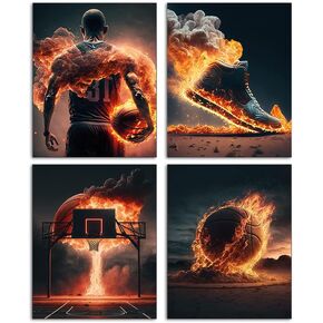 CNG DIGITAL Basketball Wall Art Prints Basketball Stars Wall Art Set of 4 Unframed (8''x10'') Posters for Boys Room Basketball Wall Decor Basketball Boys Bedroom Decor Sports Poster Man Cave Decor