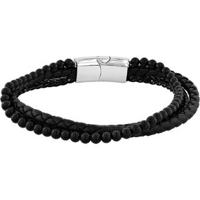 Stainless Steel Bead Beaded Double Strand Rolo Chain Adjustable Nylon Bolo Bracelet - 8-1/2"-12"