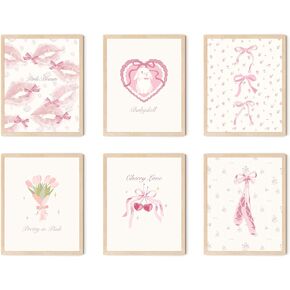 TwoDays Coquette Room Decor Aesthetic, Pastel Pink Bows Posters for Girls Bedroom, Balletcore Wall Art, Girly Kawaii Dollette Prints for Dorm.(8" X 10", Set of 6, UNFRAMED)