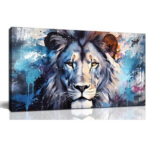 ENTANUB Large Wall Art for Living Room, Lion Canvas Print Painting for Bedroom, Blue Animal Picture Decor, Size 60x30 Inches