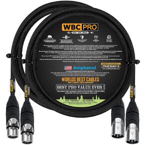 2 Units - 6 Foot - WBC-PRO-Quad Ultra-Silent Ultra-Flexible Balanced Star-Quad Cable with Amphenol Male & Female XLR Plugs & Black Tweed Jacket