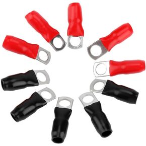 Battery Terminal Connectors, 10 Pcs 1/0 Gauge Wire Crimp Copper Ring Lugs Terminal Connector for Medium Size Vehicle Ring Terminal Wire Connector #4 - Red Black