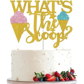 What's the Scoop Cake Topper, Ice Cream Theme Baby Shower/Gender Reveal Party Decoration, Boy or Girl He or she, Welcome Baby Birthday Party Supplies