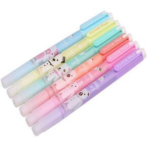 Pack of 6 Cute Kawaii Novelty Cartoon Colored Assorted Animals Double Highlighter Pen Office School Supplies Students Children Gift (Color May Vary)