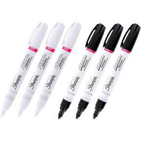 Sharpie Oil-Based Paint Marker, Medium Point, Black & White Ink, Pack of 6