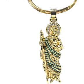 14K Yellow Gold 925 Sterling Silver Religious San Judas Pendant Necklace w Chain Saint Jude Pendant cadena de san judas tadeo para hombre St San Judas Pendants Saint Jude Necklace for Women Men