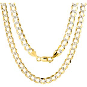 Nuragold 10k الذهب الأصفر الصلبة 7mm سلسلة الكوبية كبح وصلة قطع الماس تمهيد اثنين من لهجة قلادة، مجوهرات رجالي 20 "22" 24 "26" 28 "30"