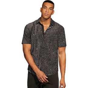 Verdusa Men's Glitter Button Down Shirt Short Sleeve Tops