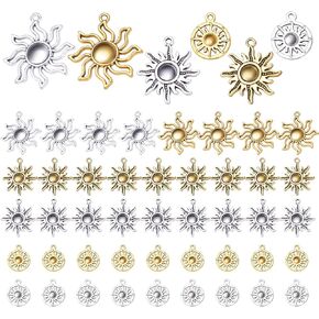 50pcs Craft Supplies Sun Charms Pendants Alloy Tibetan Celestial Pendants Beads Charm for Crafting Jewelry Findings Making, Antique Silver, Antique Gold