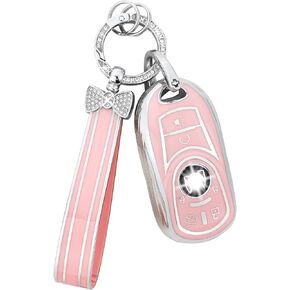 PIFOOG Key Fob Cover for Buick Encore GX Envision Enclave Lacrosse Regal TourX Accessories 6 Button Car Keys Case Shell with Bling Keychain Cute Pink Soft TPU Full Covers Women Girly